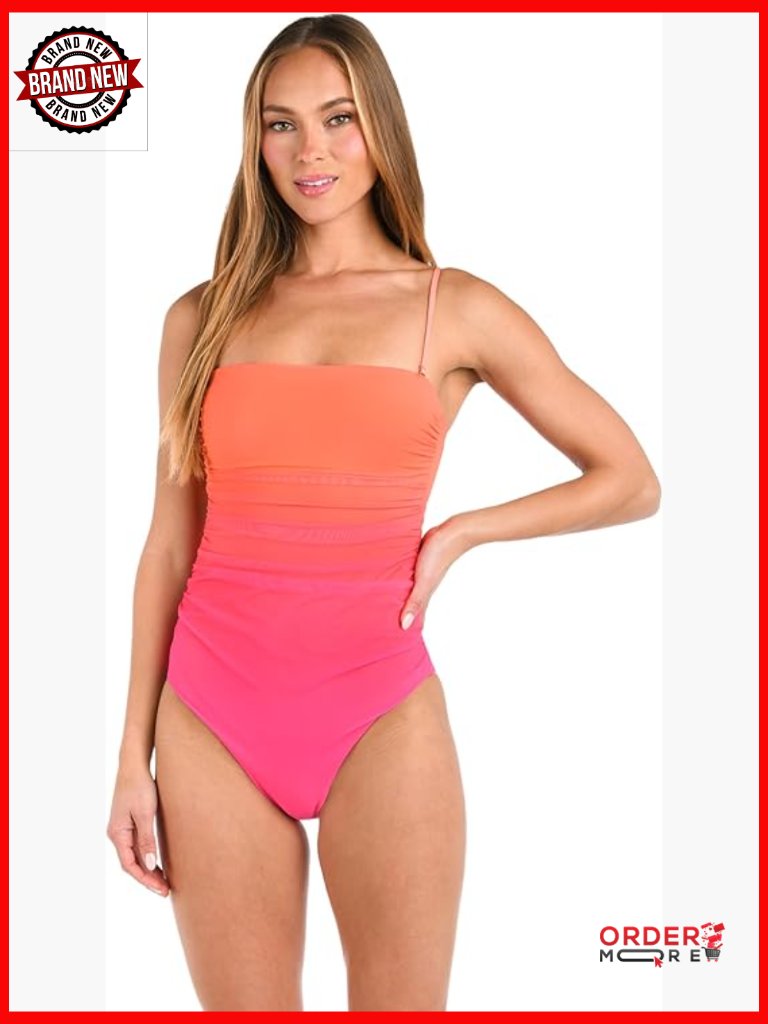 Women's Bandeau One Piece Swimsuit With Tummy Control, Removable Straps, Size 8